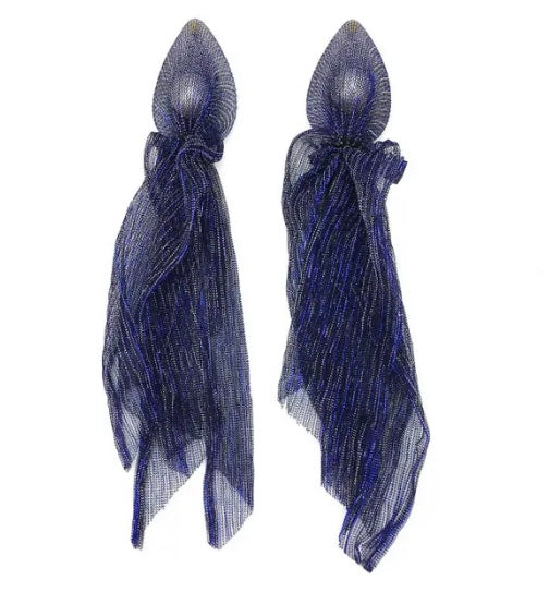 Beautiful Lace Mesh Wrap Pearl Long Statement Fashion Jewelry Ladies Earrings