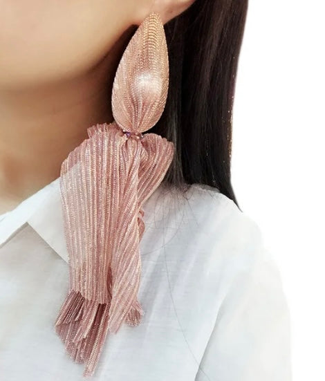 Beautiful Lace Mesh Wrap Pearl Long Statement Fashion Jewelry Ladies Earrings