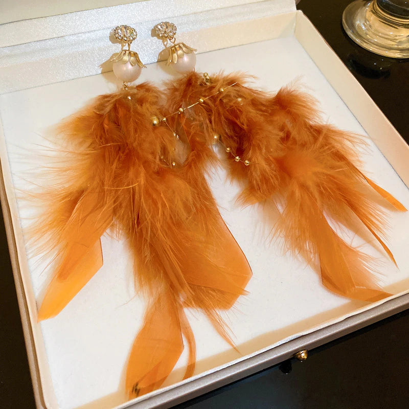 New Bohemian Jewelry  Feather for Women Statement Long Tassel Earrings