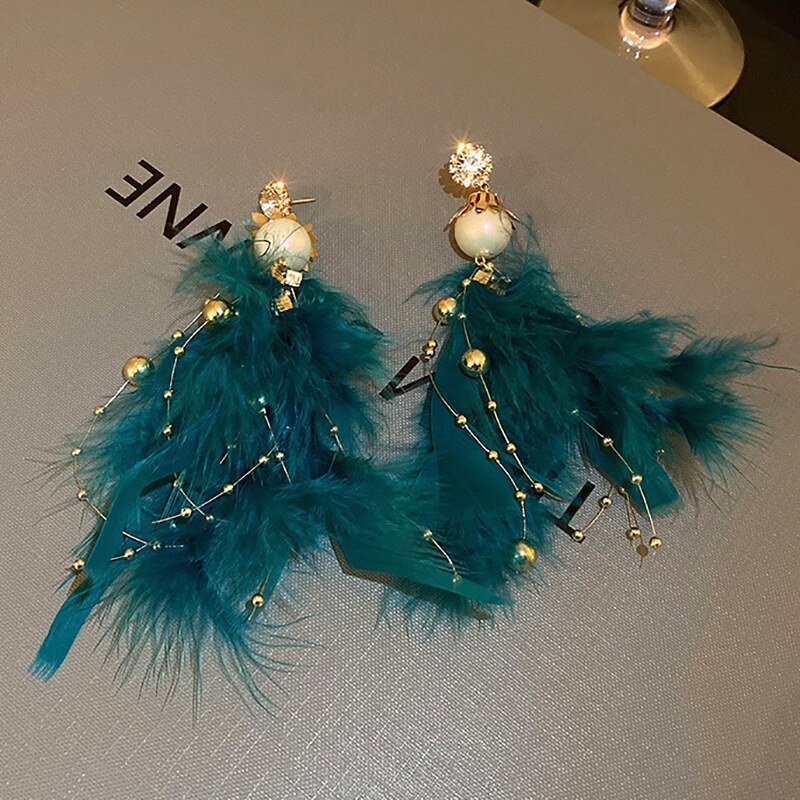 New Bohemian Jewelry  Feather for Women Statement Long Tassel Earrings