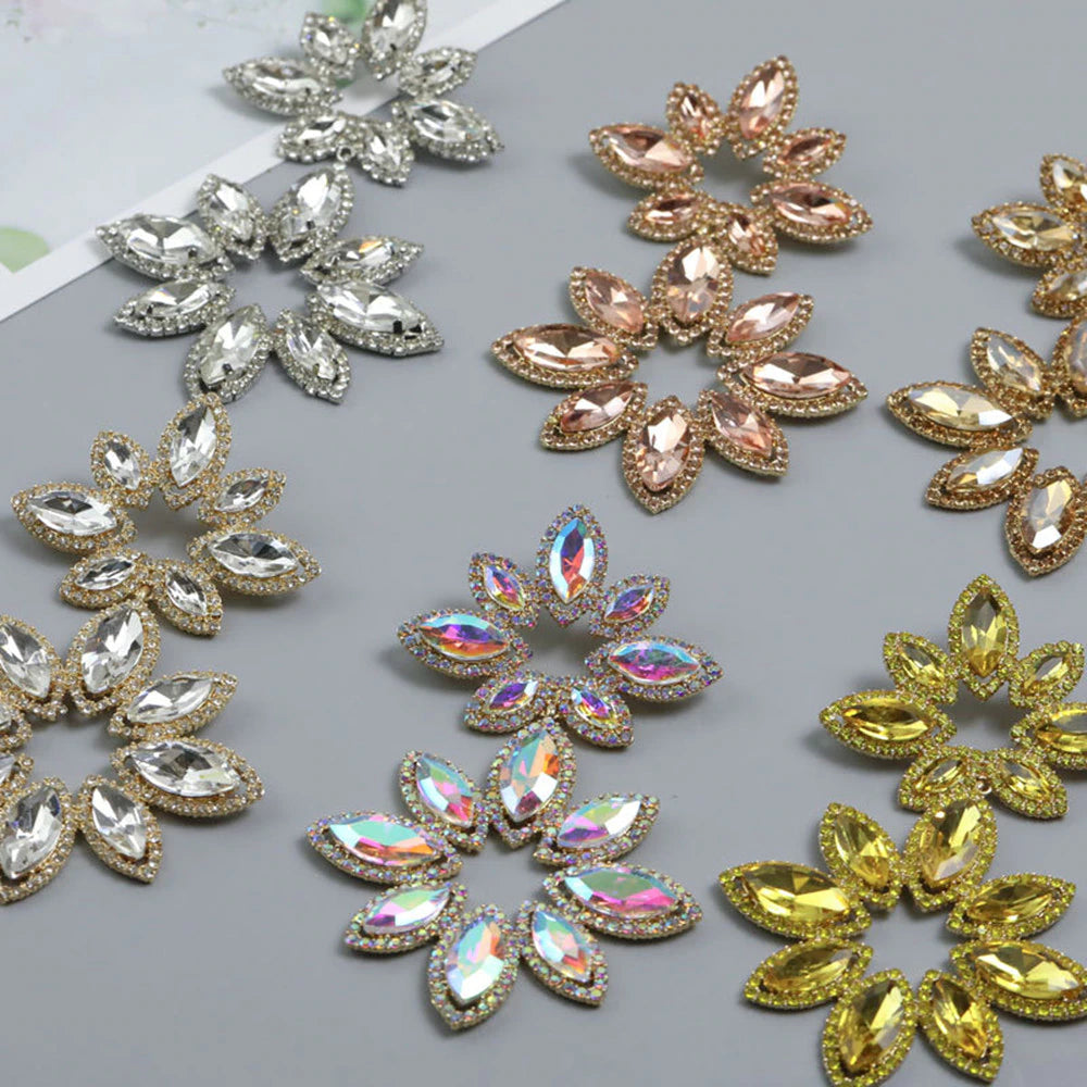 Beautiful Radiant Rhinestone Big Flower Dangle  Crystal Statement Drop Earrings Evening Formal Dress Accessories