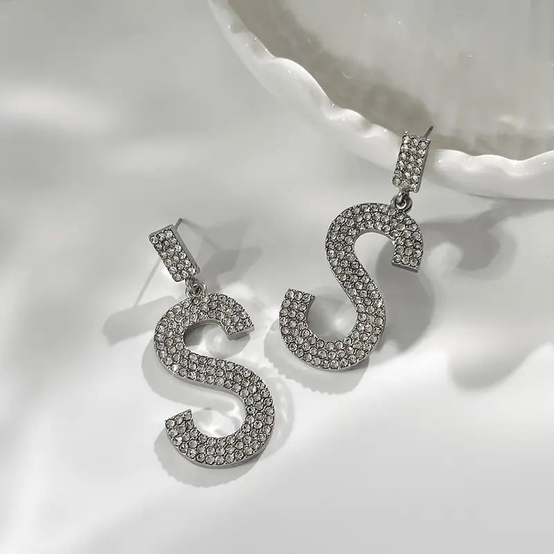 Chic Monogram Alphabet Letter Cute Rhinestone Drop Dangle Earrings Accessories