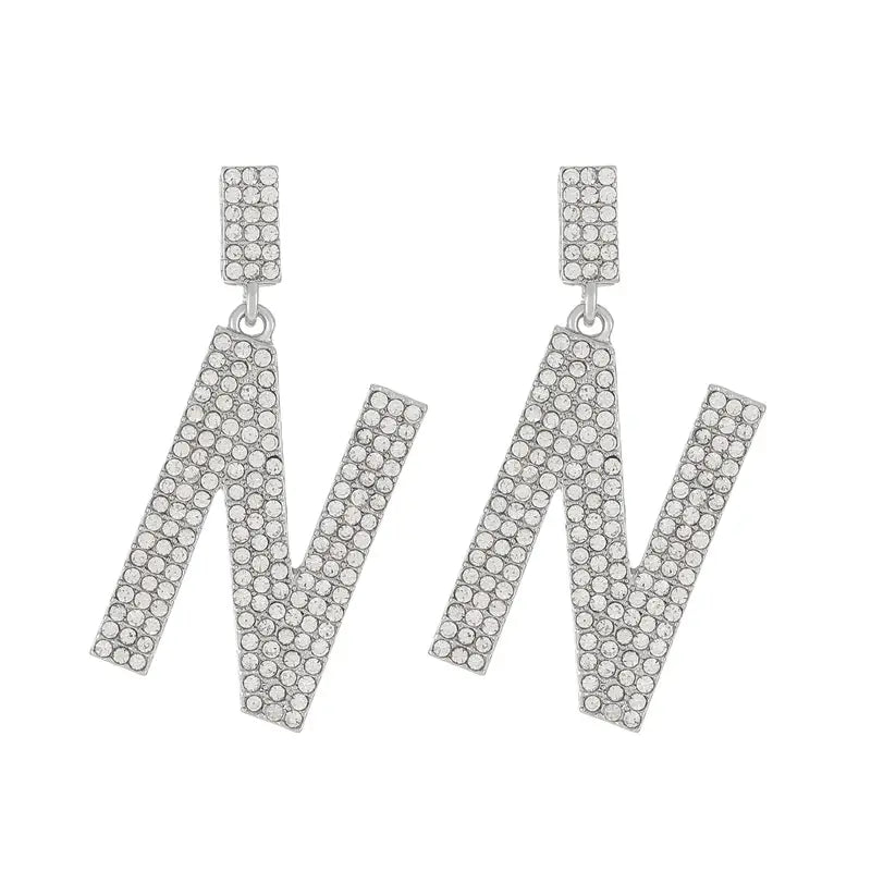 Chic Monogram Alphabet Letter Cute Rhinestone Drop Dangle Earrings Accessories