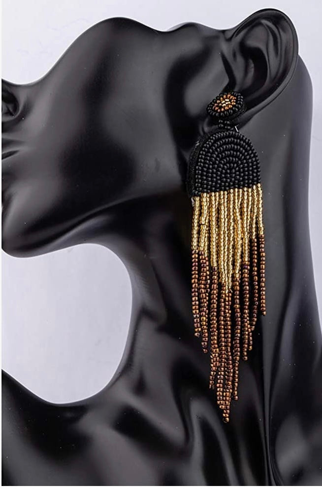 Bohemian Fashion Statement Rice Bead Long Tassel Earrings for Women Accessories