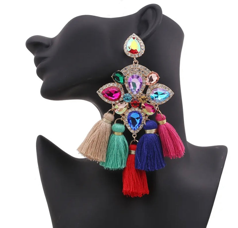 New Luxury Rhinestone Chandelier Drop Fashion Statement Tassel Dangle Hanging Earring Jewelry