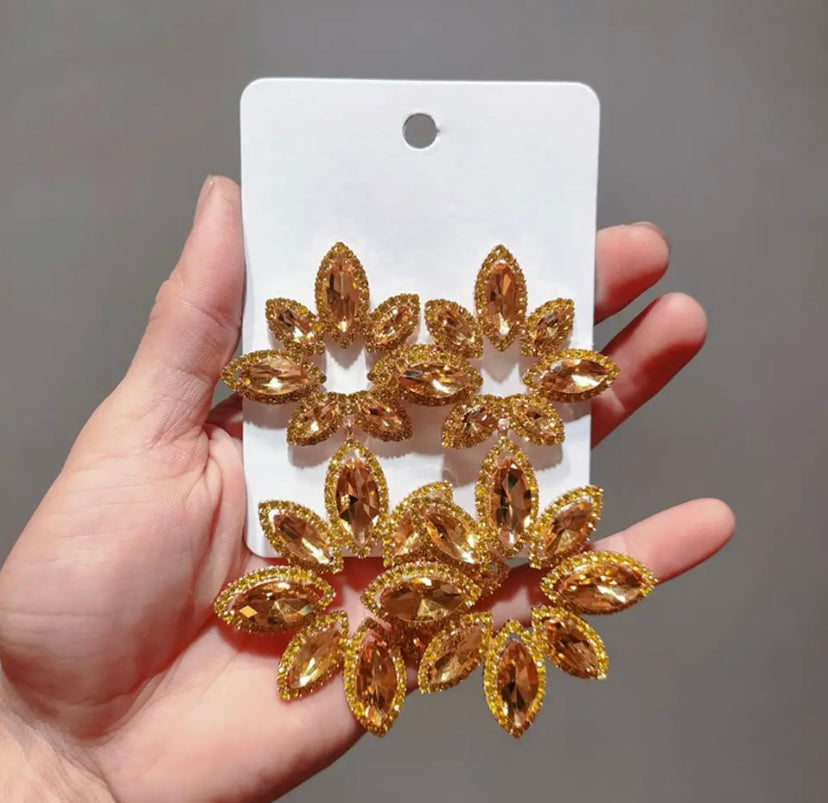 Beautiful Radiant Rhinestone Big Flower Dangle  Crystal Statement Drop Earrings Evening Formal Dress Accessories