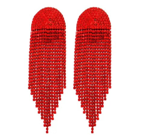 Trendy High Fashion Rhinestone Tassel Earrings For Women Statement Jewelry Shine Crystal Large Long Earring