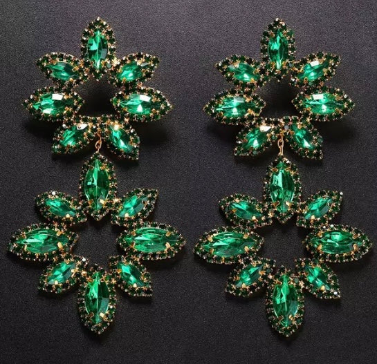 Beautiful Radiant Rhinestone Big Flower Dangle  Crystal Statement Drop Earrings Evening Formal Dress Accessories