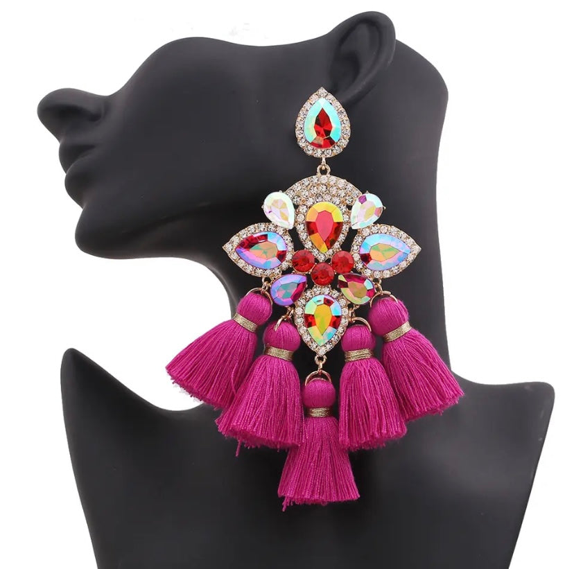 New Luxury Rhinestone Chandelier Drop Fashion Statement Tassel Dangle Hanging Earring Jewelry