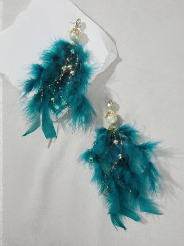 New Bohemian Jewelry  Feather for Women Statement Long Tassel Earrings