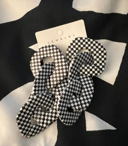 Classy Checkered Fashion Women Statement Print Geometric Drop Earrings Ladies Jewelry