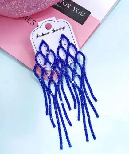 Ladies Blue Shimmery Fashion Statement Women's Bling Earrings Accessories