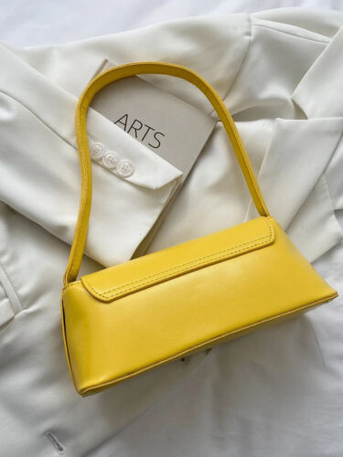 Yellow Women’s Metal Lock Fashion Statement Design Baguette Tote Shoulder Purse