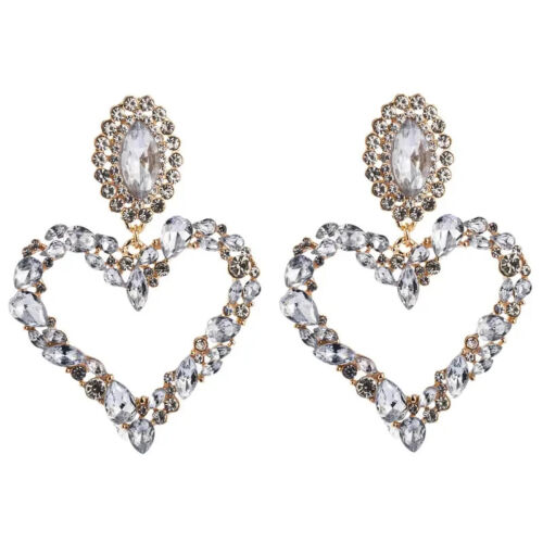 Women's Fashion Drop Earrings Statement Heart Shape Full Of Shiny Rhinestone  Beautiful Colors