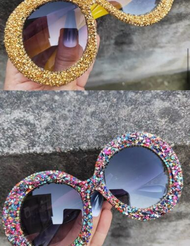Fashion Statement Big Round Sunglasses Women's Rhinestone Glitter Crystal Luxury Shades
