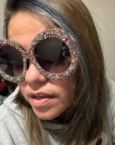 Fashion Statement Big Round Sunglasses Women's Rhinestone Glitter Crystal Luxury Shades