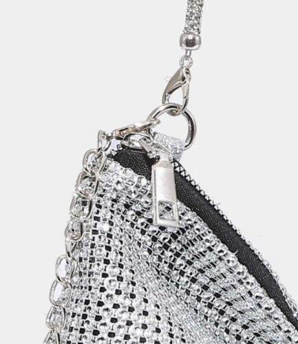Women's Shimmer Silver Baguette Fashionista Statement Shoulder Purse Tote