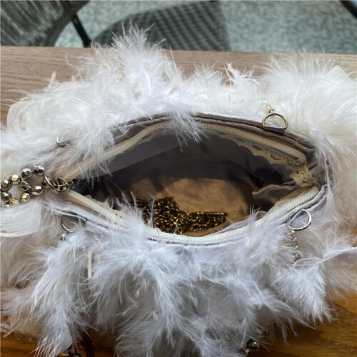 Women's Fashionista Evening Clutch Bag Shiny Feathered Purse Tote Cute Handbag Accessories