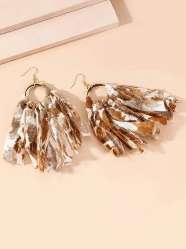 Women's Fashion Tassel Drop Cloth Brown Mix Dangle Statement Earrings Jewelry
