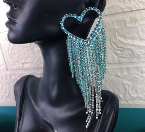 Luxury Ladies Sexy Heart Statement Rhinestone Stunning Crystal  Dangle Earrings Women