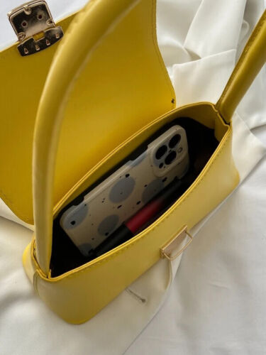 Yellow Women’s Metal Lock Fashion Statement Design Baguette Tote Shoulder Purse