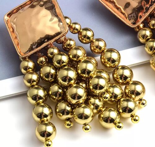 In Style Ladies Fashion Gold Beaded Women's Statement Dangled Trendy Earrings Jewelry