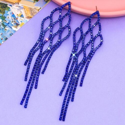 Ladies Blue Shimmery Fashion Statement Women's Bling Earrings Accessories