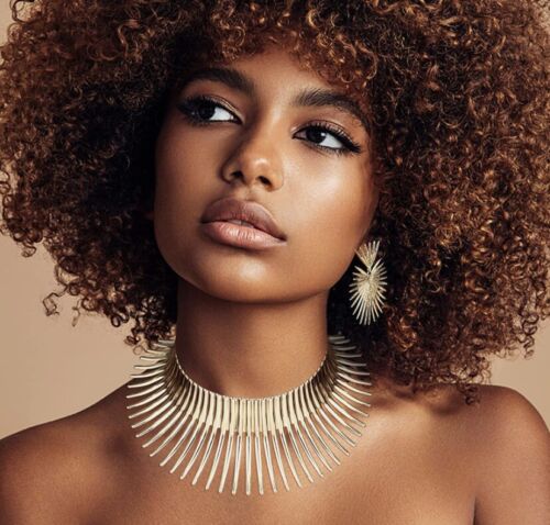 Ladies Fashion Gold Spike Shaped Statement Earrings & Necklace Set Women Nubian Styled Jewelry
