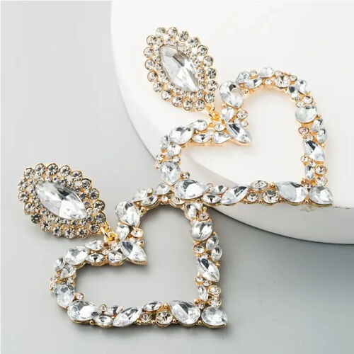 Women's Fashion Drop Earrings Statement Heart Shape Full Of Shiny Rhinestone  Beautiful Colors
